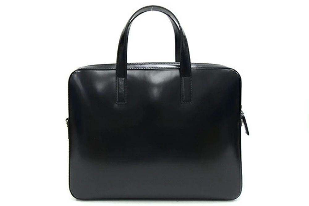 Prada Black Business Enamel Bag Glass Briefcase Leather Finish Shoulder Black